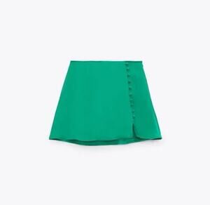 ZARA Women's Stain Look Button Skirt Emerald Green Size XS